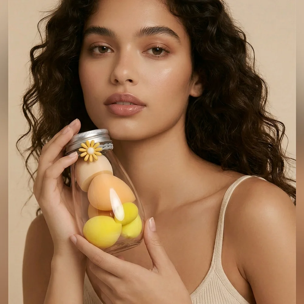 Lemon Yellow Makeup Sponge Gift Set | 7-Piece Beauty Blender Set + Storage Jar